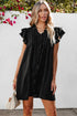 Ruffled V Neck Flutter Sleeve Shift Dress