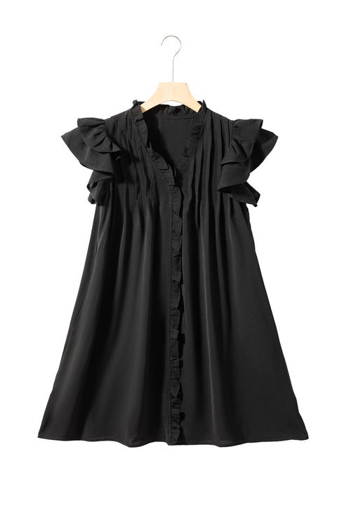 Ruffled V Neck Flutter Sleeve Shift Dress