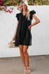 Ruffled V Neck Flutter Sleeve Shift Dress