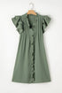 Ruffled V Neck Flutter Sleeve Shift Dress