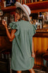 Ruffled V Neck Flutter Sleeve Shift Dress