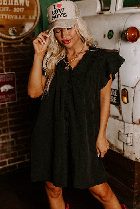 Ruffled V Neck Flutter Sleeve Shift Dress