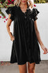 Ruffled V Neck Flutter Sleeve Shift Dress