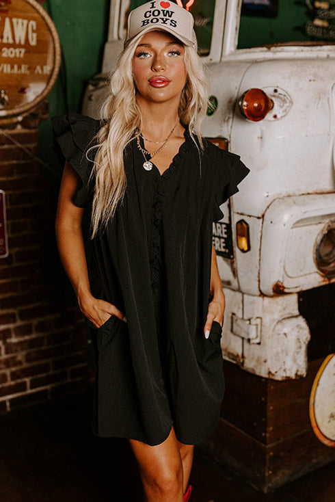Ruffled V Neck Flutter Sleeve Shift Dress