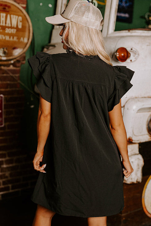 Ruffled V Neck Flutter Sleeve Shift Dress