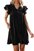 Ruffled V Neck Flutter Sleeve Shift Dress