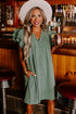 Ruffled V Neck Flutter Sleeve Shift Dress