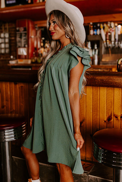 Ruffled V Neck Flutter Sleeve Shift Dress