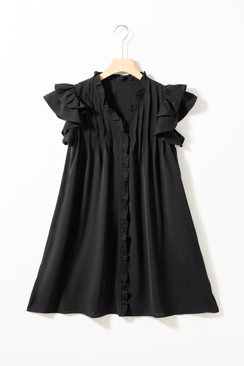 Ruffled V Neck Flutter Sleeve Shift Dress