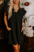 Ruffled V Neck Flutter Sleeve Shift Dress