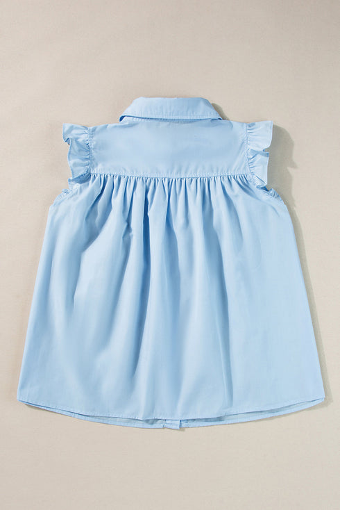 Ruffled V Neck Ric Rac Trim Sleeveless Blouse