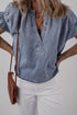 Ruffled V Neck Short Puff Sleeve Denim Top