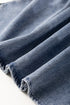 Ruffled V Neck Short Puff Sleeve Denim Top