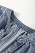 Ruffled V Neck Short Puff Sleeve Denim Top