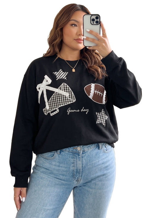 Rugby Patchwork Graphic Applique Sporty Inspired Layering Sweatshirt