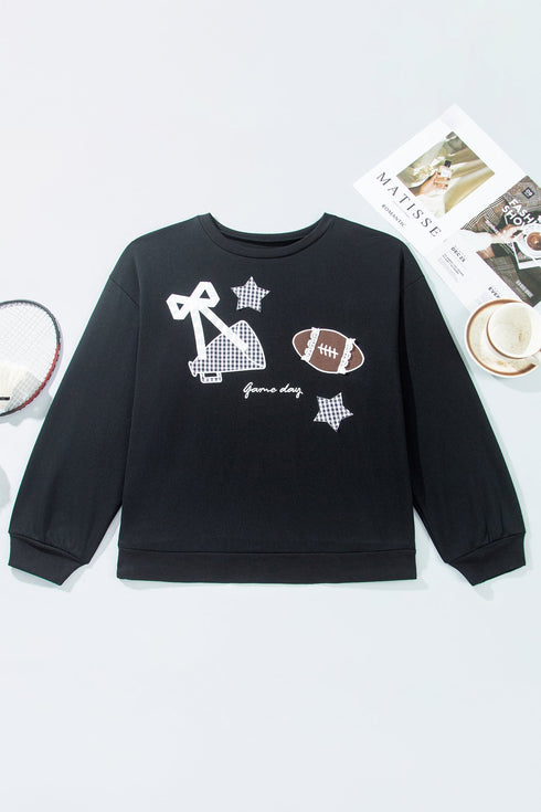 Rugby Patchwork Graphic Applique Sporty Inspired Layering Sweatshirt