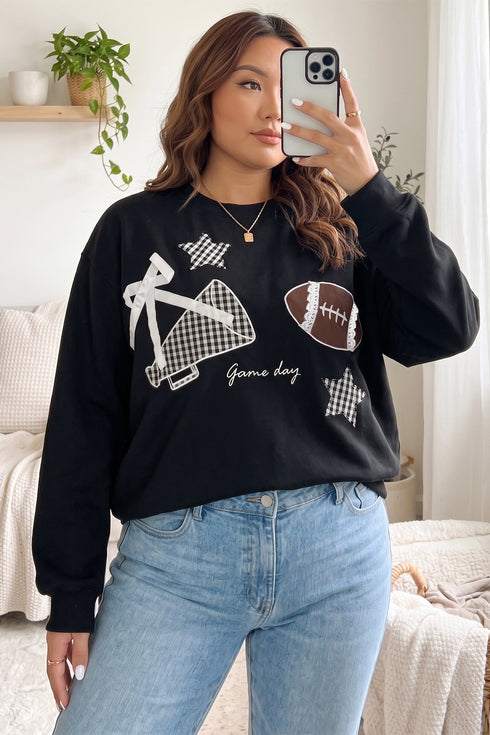 Rugby Patchwork Graphic Applique Sporty Inspired Layering Sweatshirt