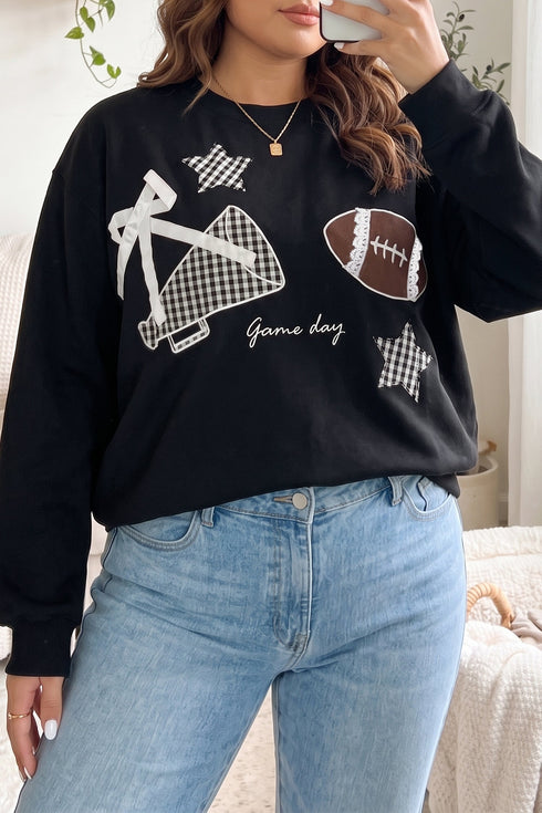 Rugby Patchwork Graphic Applique Sporty Inspired Layering Sweatshirt
