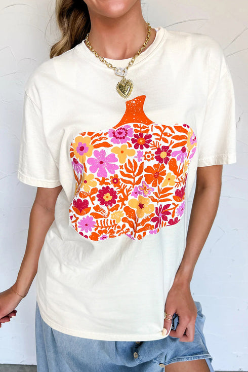 Rustic Pumpkin And Floral Graphic Short Sleeve Tee
