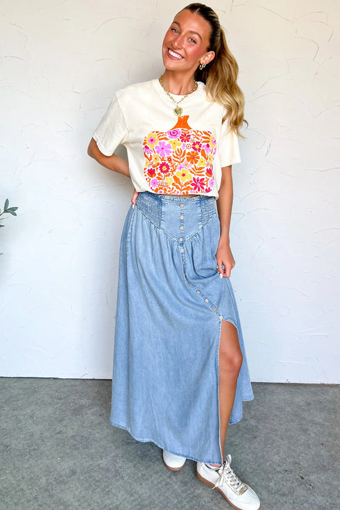 Rustic Pumpkin And Floral Graphic Short Sleeve Tee