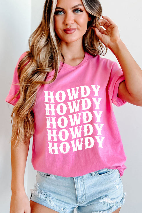 Sachet Pink Howdy Graphic Western Crew Neck Tee