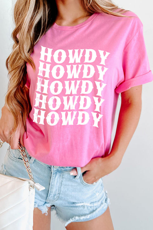 Sachet Pink Howdy Graphic Western Crew Neck Tee