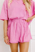 Sachet Pink Loose Fit Half Sleeve T Shirt and High Waist Skirt Set