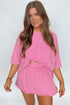 Sachet Pink Loose Fit Half Sleeve T Shirt and High Waist Skirt Set