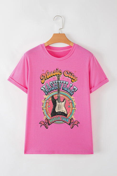 Sachet Pink Nashville World Tour Music City Guitarist Graphic Tee
