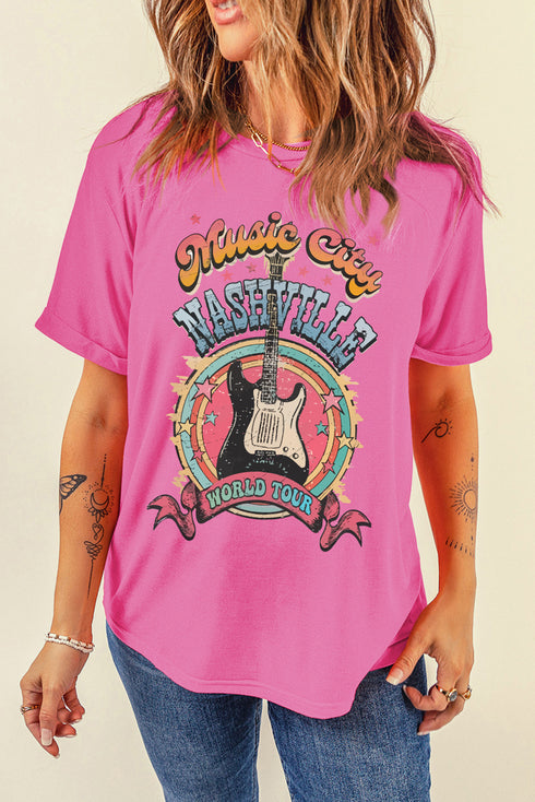 Sachet Pink Nashville World Tour Music City Guitarist Graphic Tee
