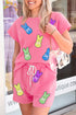 Sachet Pink Sequined Bunny Patched Graphic Geometric Textured Short Set