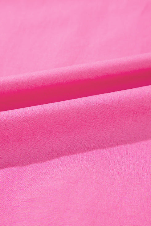 Sachet Pink Shirred Yoke Lace up V Neck Ruffled Sleeve Blouse