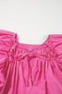 Sachet Pink Shirred Yoke Lace up V Neck Ruffled Sleeve Blouse