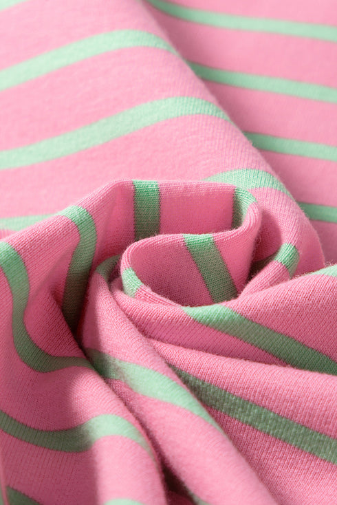 Sachet Pink Striped Crew Neck Cap Sleeve T Shirt