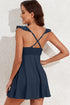 Sail Blue Textured Ruffle Trim V Neck Sleeveless One Piece Flared Swimdress