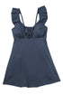 Sail Blue Textured Ruffle Trim V Neck Sleeveless One Piece Flared Swimdress