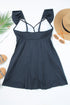 Sail Blue Textured Ruffle Trim V Neck Sleeveless One Piece Flared Swimdress