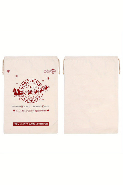 Santa And Elk Print Drawstring Holiday Gift Sack