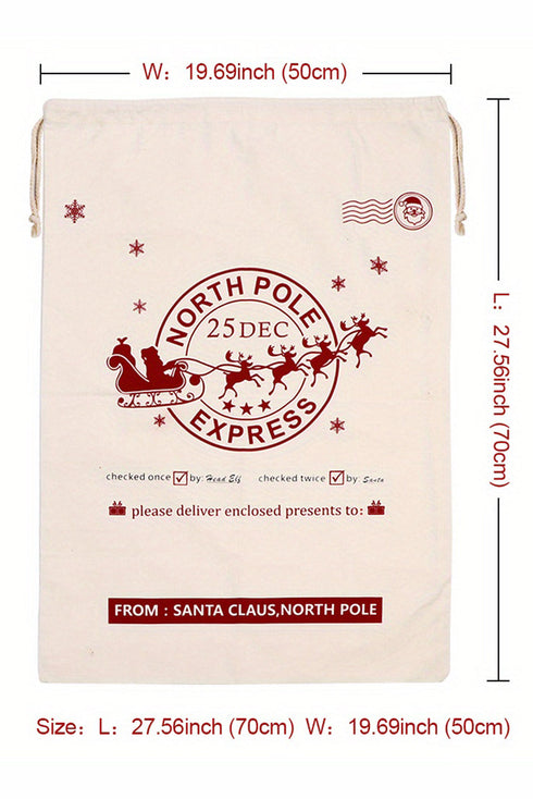 Santa And Elk Print Drawstring Holiday Gift Sack