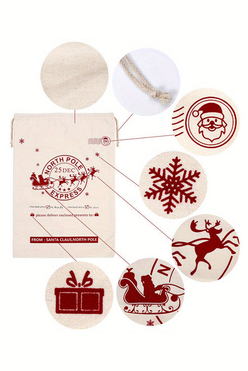 Santa And Elk Print Drawstring Holiday Gift Sack