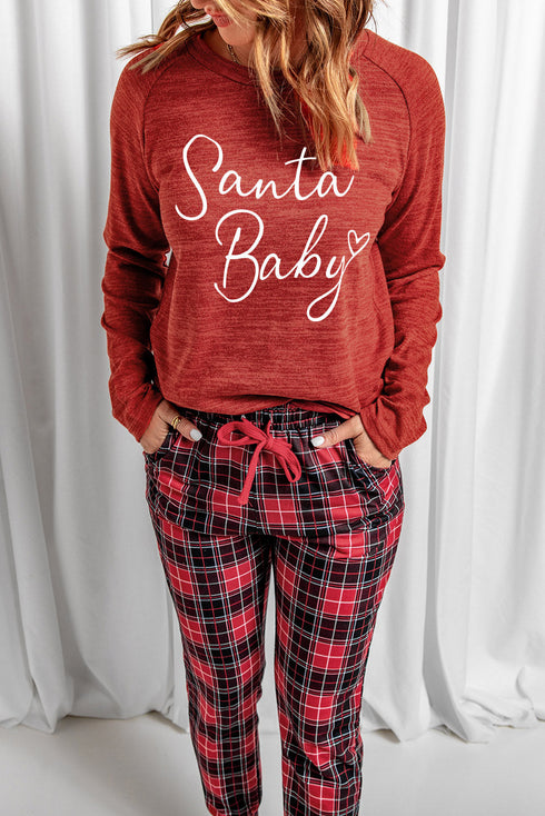 Santa Baby Graphic Top And Plaid Jogger Set