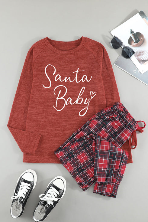 Santa Baby Graphic Top And Plaid Jogger Set