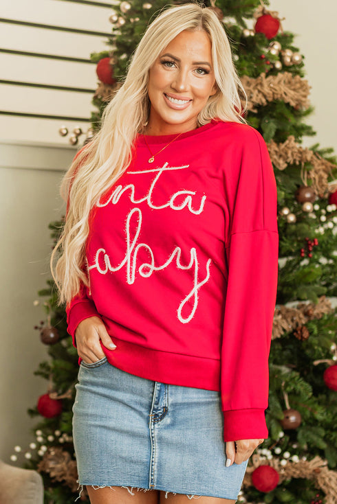 Santa Baby Script Graphic Holiday Crew Neck Sweatshirt