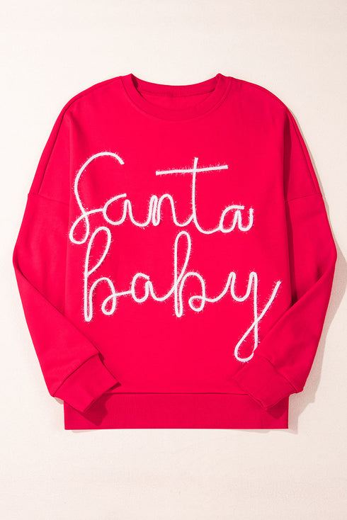 Santa Baby Script Graphic Holiday Crew Neck Sweatshirt