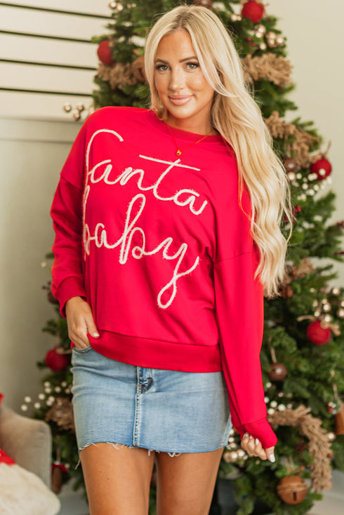 Santa Baby Script Graphic Holiday Crew Neck Sweatshirt