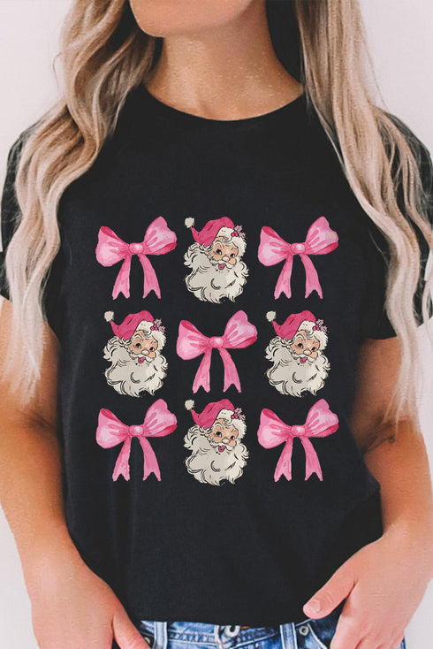 Santa Bow Graphic Print Short Sleeve Soft Tee