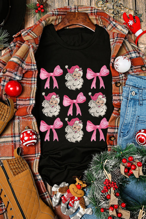 Santa Bow Graphic Print Short Sleeve Soft Tee