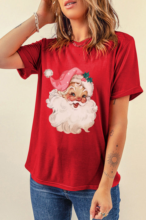 Santa Character Graphic Crew Neck Short Sleeve T-Shirt