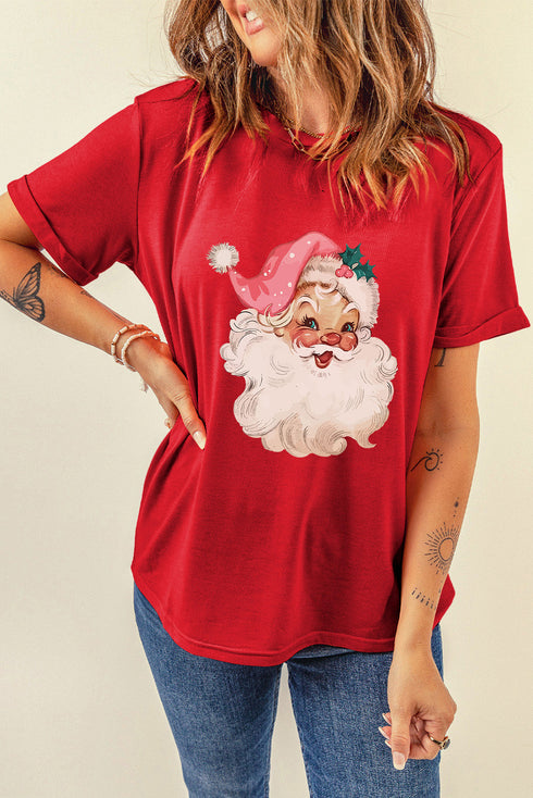 Santa Character Graphic Crew Neck Short Sleeve T-Shirt