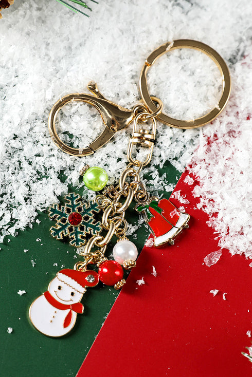 Santa Claus Figure And Snowflake Charm Alloy Keychain